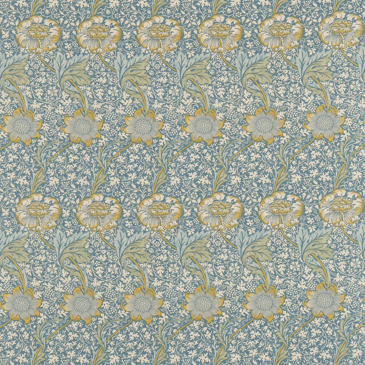 Kennet Archive Prints Sea Blue/Lichen Fabric by Morris & Co