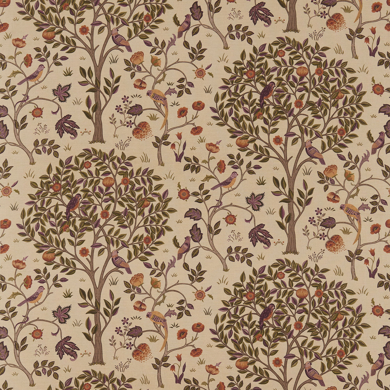 220326 Kelmscott Tree Morris & Friends Mulberry and Russet Fabric by Morris & Co