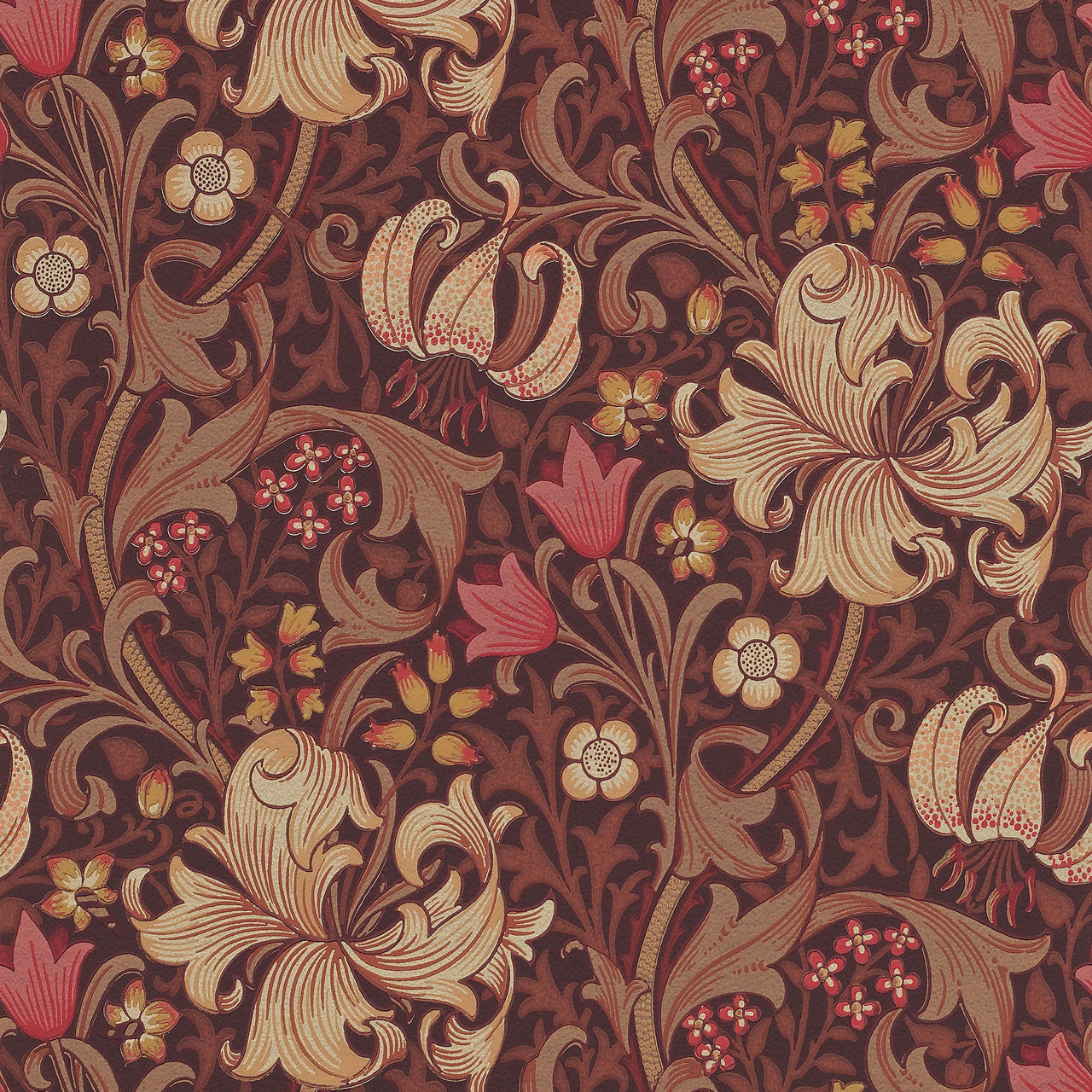 210402 Golden Lily Morris & Friends Fig & Burnt Orange Wallpaper by Morris & Co
