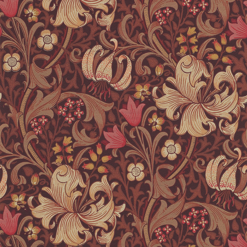 210402 Golden Lily Morris & Friends Fig & Burnt Orange Wallpaper by Morris & Co