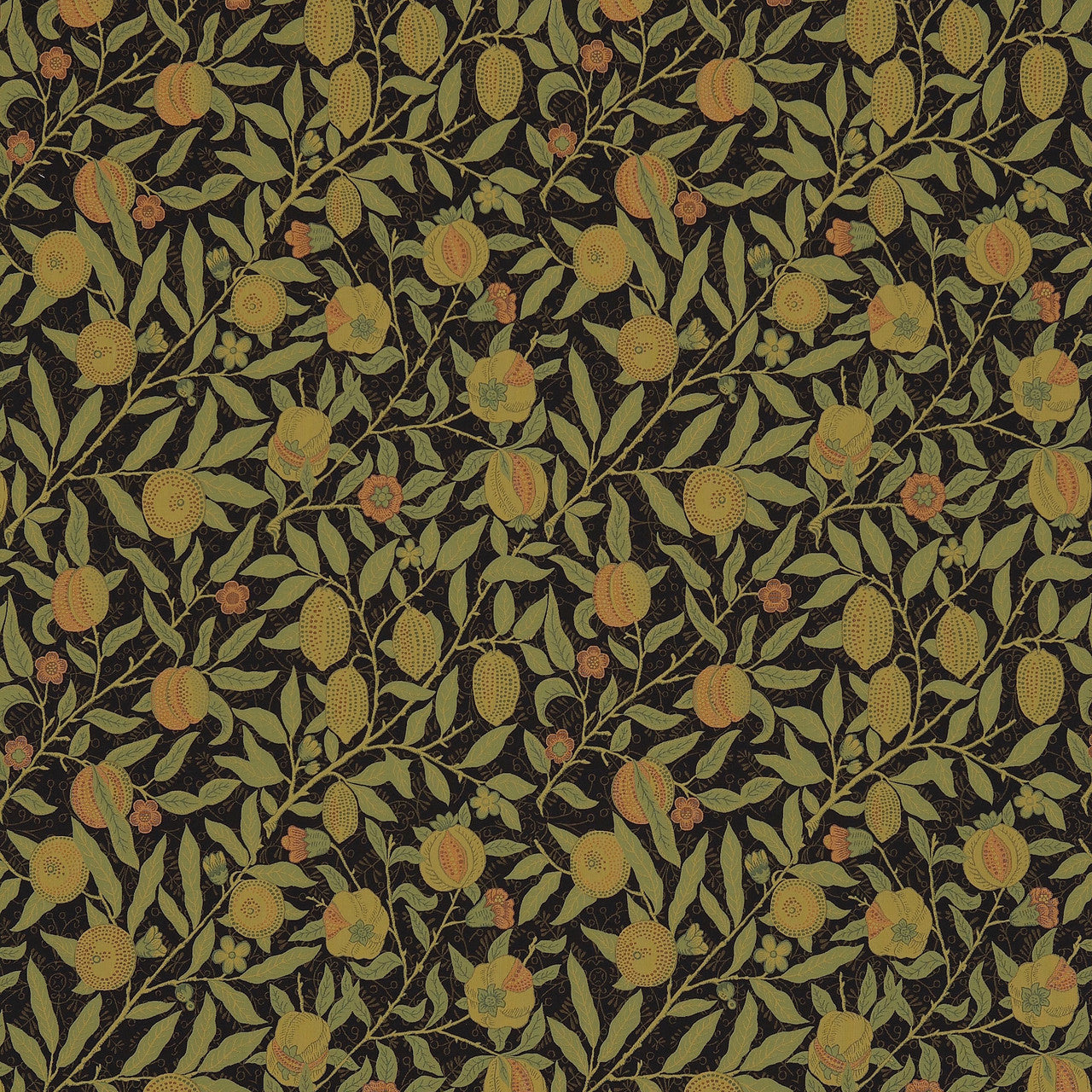 230286 Fruit Morris & Friends Black and Claret Fabric by Morris & Co