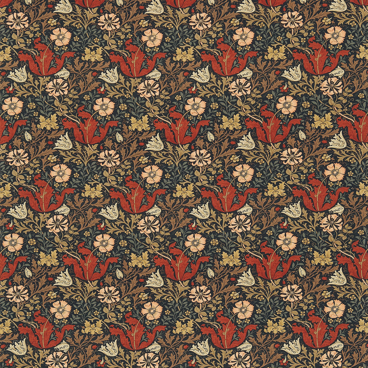 DMC196204 Compton Morris & Friends Faded Terracotta Fabric by Morris & Co