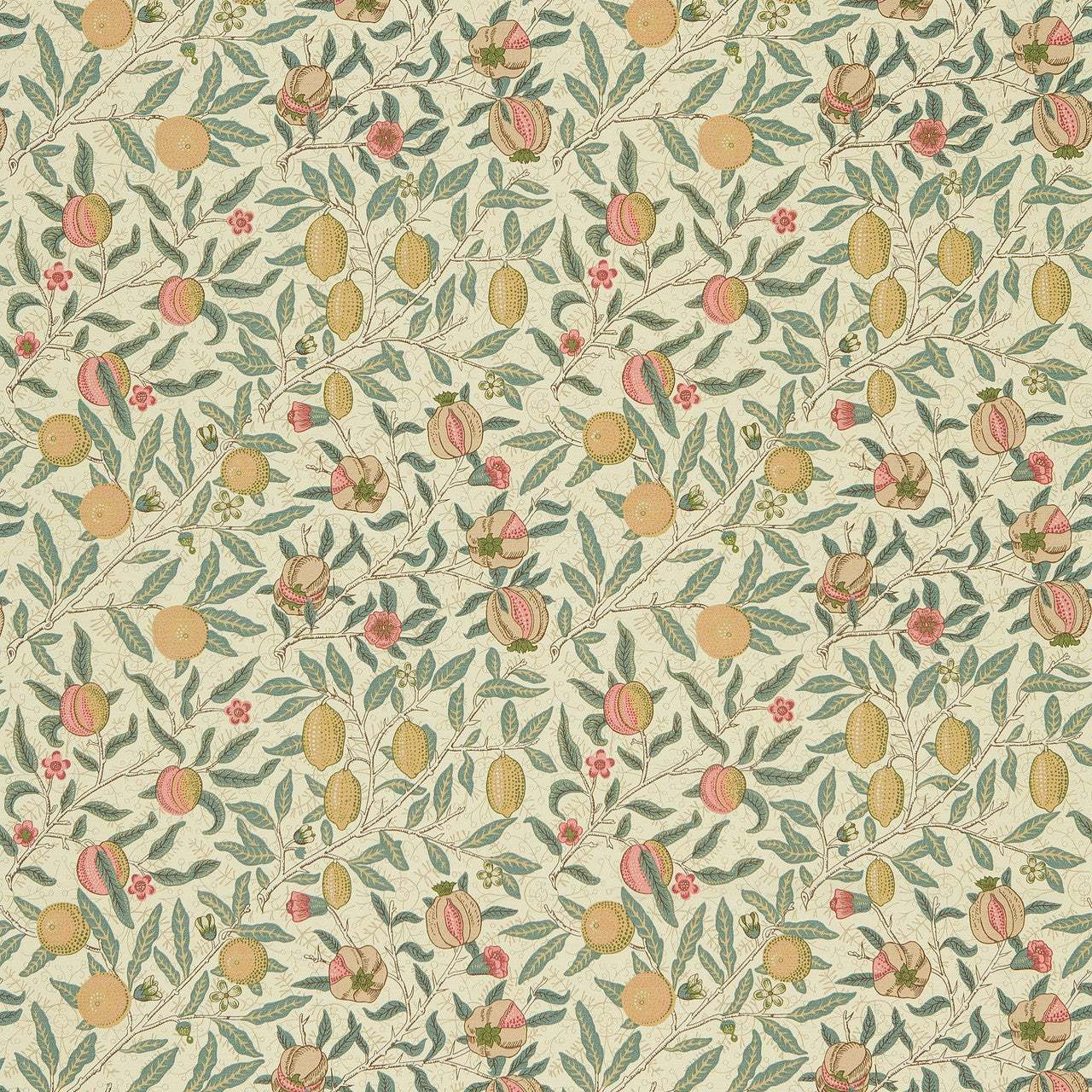 DMC1FU205 Fruit Morris & Friends Cream and Teal Fabric by Morris & Co