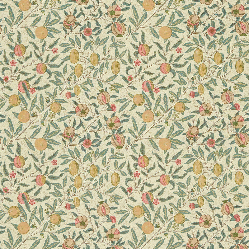 DMC1FU205 Fruit Morris & Friends Cream and Teal Fabric by Morris & Co