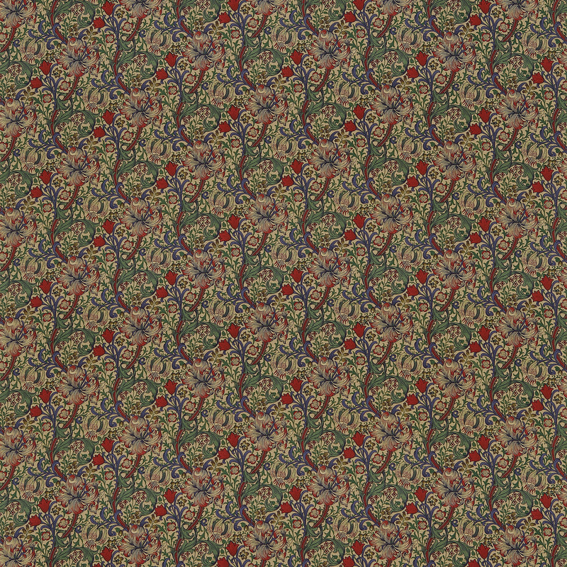 DMC1G4203 Golden Lily Minor Morris & Friends Biscuit, Indigo and Red Fabric by Morris & Co