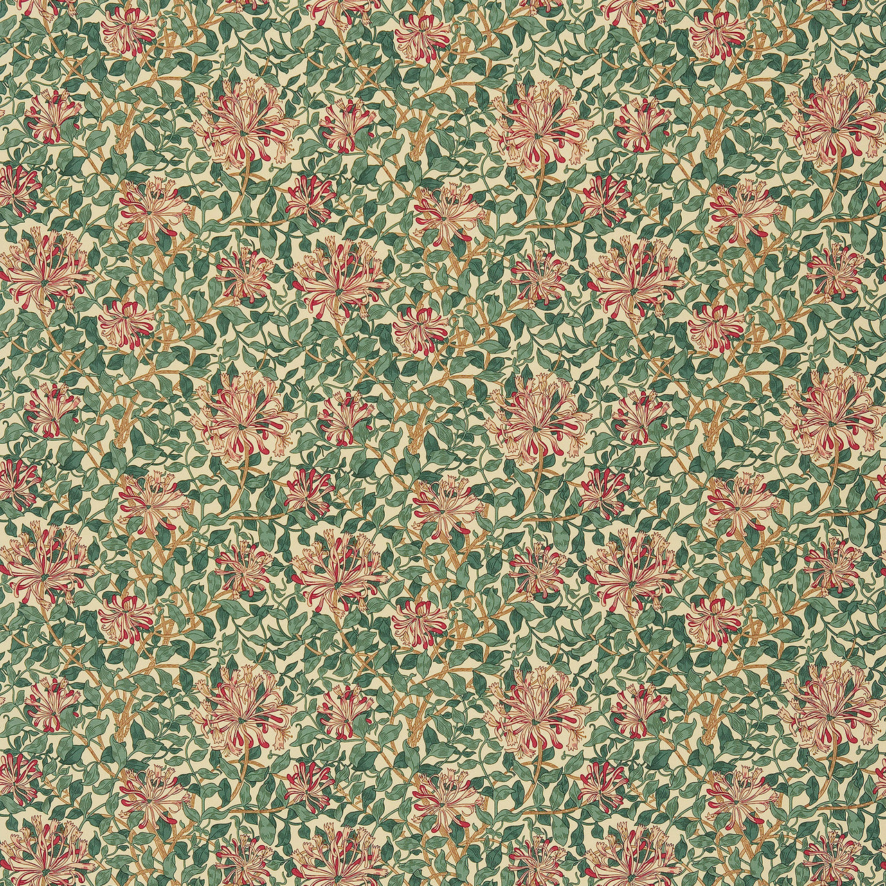 DMC1HS203 Honeysuckle Morris & Friends Cream and Wine Fabric by Morris & Co