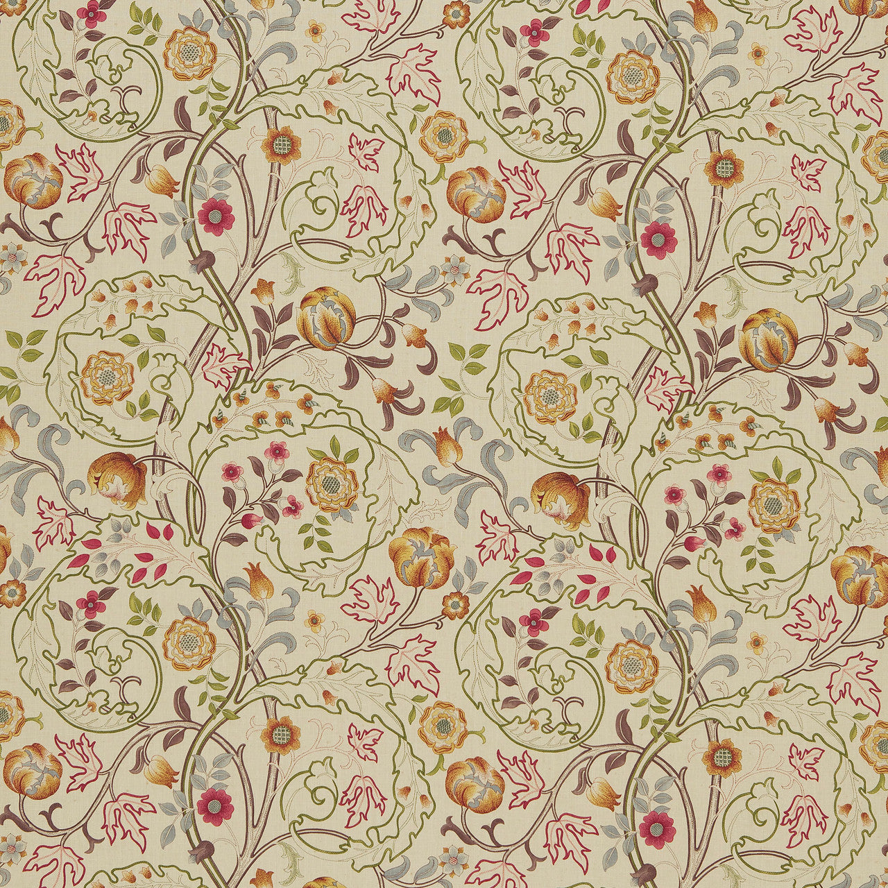 DMCOMA203 Mary Isobel Embroidery Morris & Friends Rose and Slate Fabric by Morris & Co