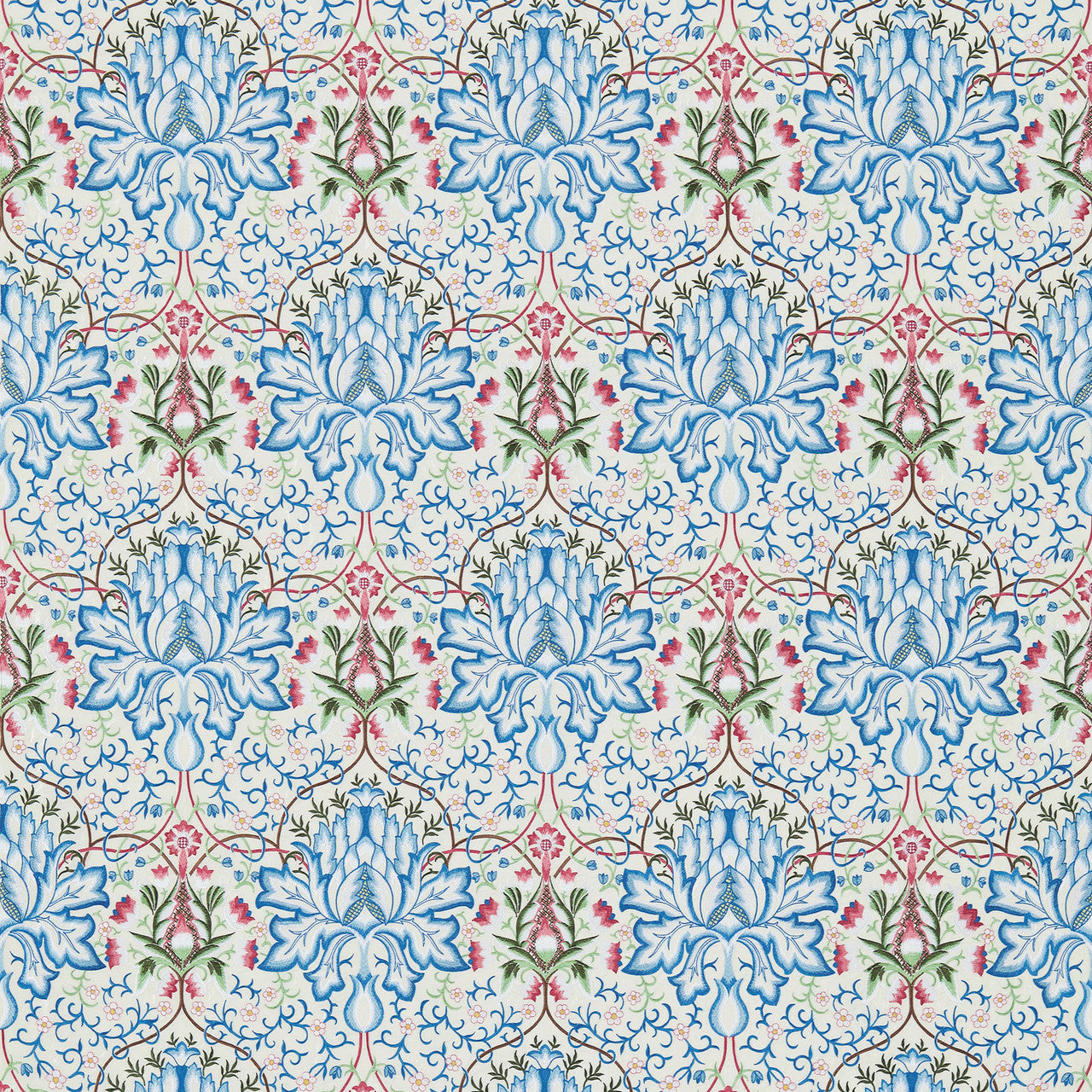 234545 Artichoke Embroidery Morris & Friends Peacock and Cream Fabric by Morris & Co