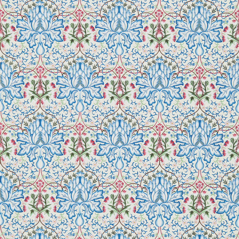 234545 Artichoke Embroidery Morris & Friends Peacock and Cream Fabric by Morris & Co