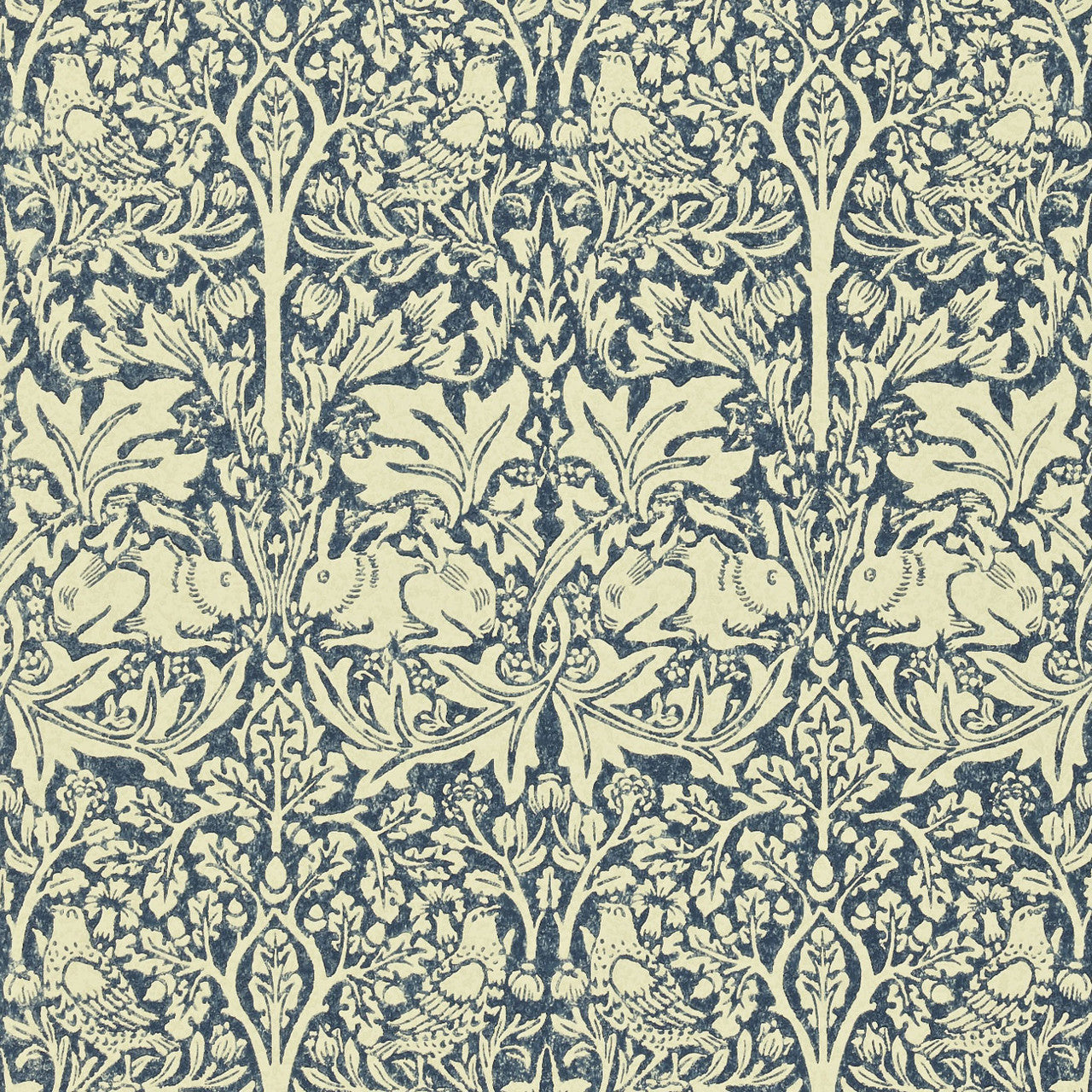 DMORBR105 Brer Rabbit Morris & Friends Indigo and Vellum Wallpaper by Morris & Co
