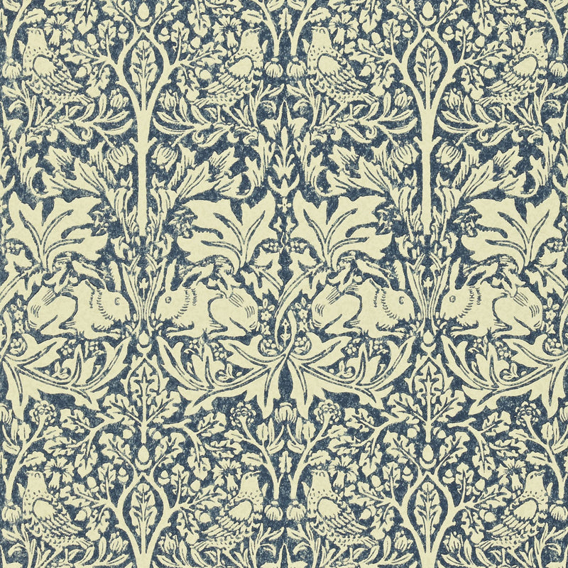 DMORBR105 Brer Rabbit Morris & Friends Indigo and Vellum Wallpaper by Morris & Co