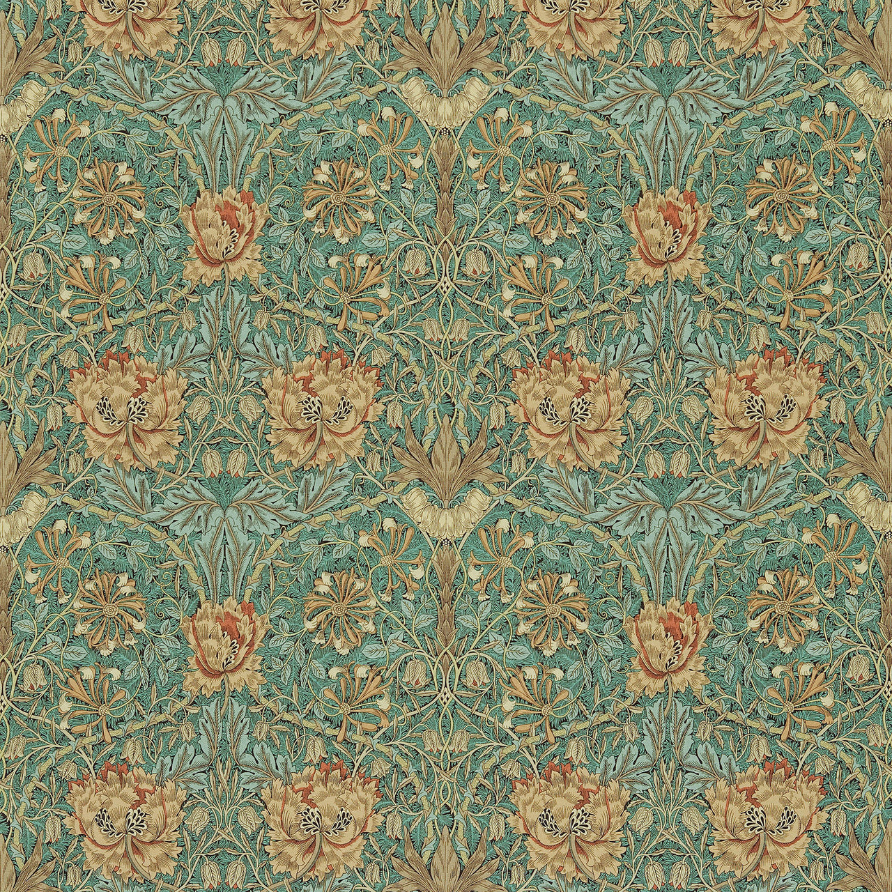 DMORHO202 Honeysuckle & Tulip Morris & Friends Privet and Honeycombe Fabric by Morris & Co