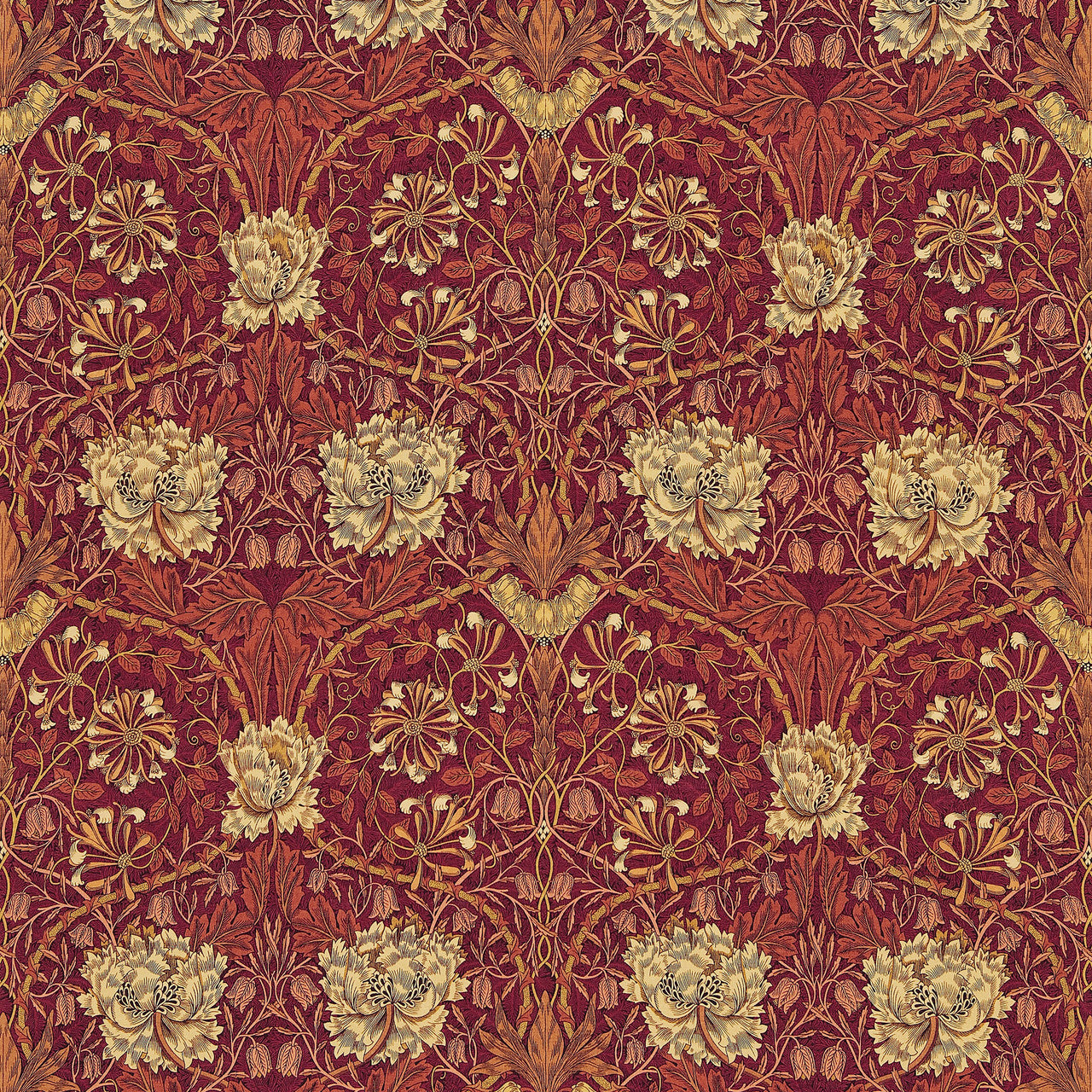 DMORHO203 Honeysuckle & Tulip Morris & Friends Brick and Russet Fabric by Morris & Co