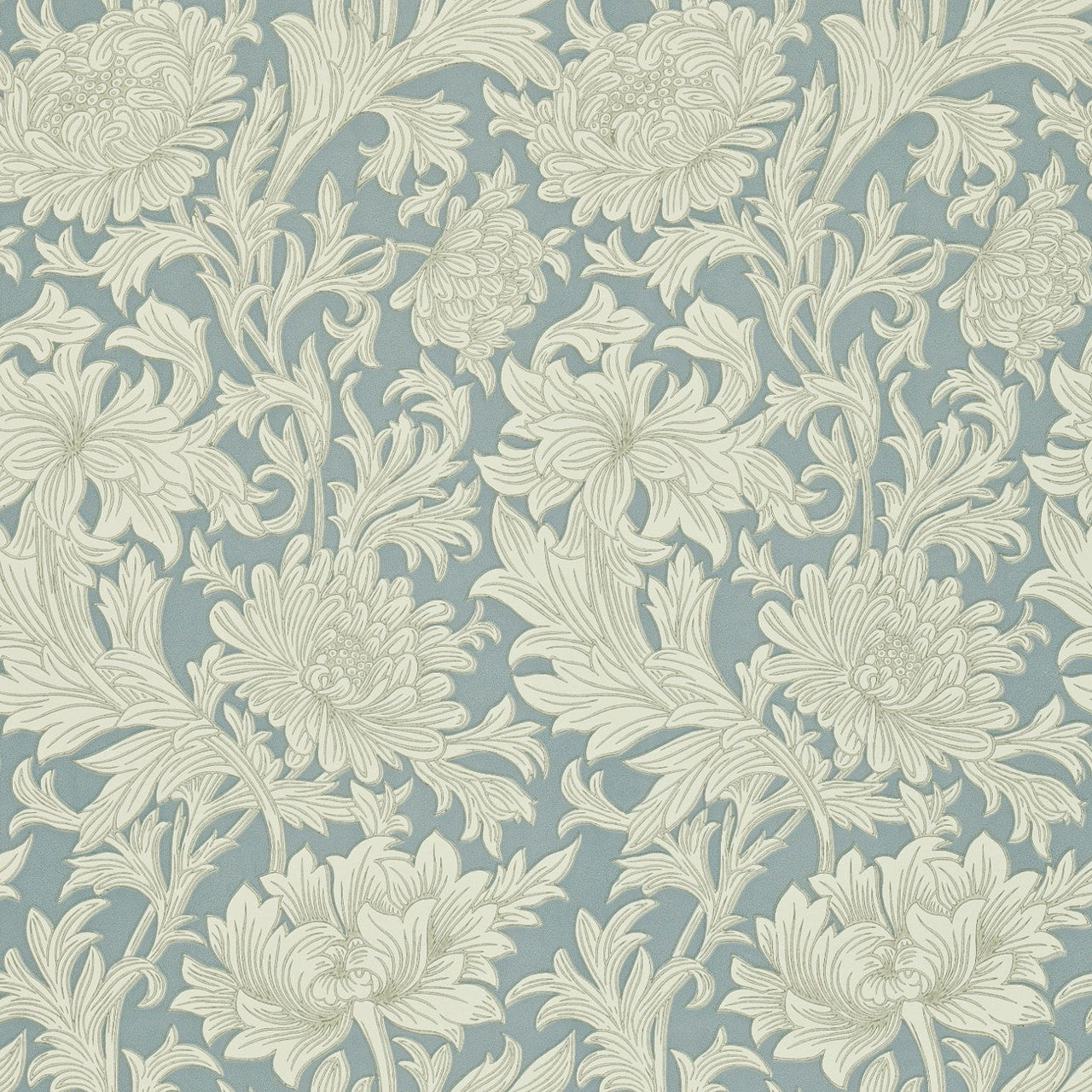 DMOWCH101 Chrysanthemum Toile Morris & Friends China Blue & Cream Wallpaper by Morris & Co