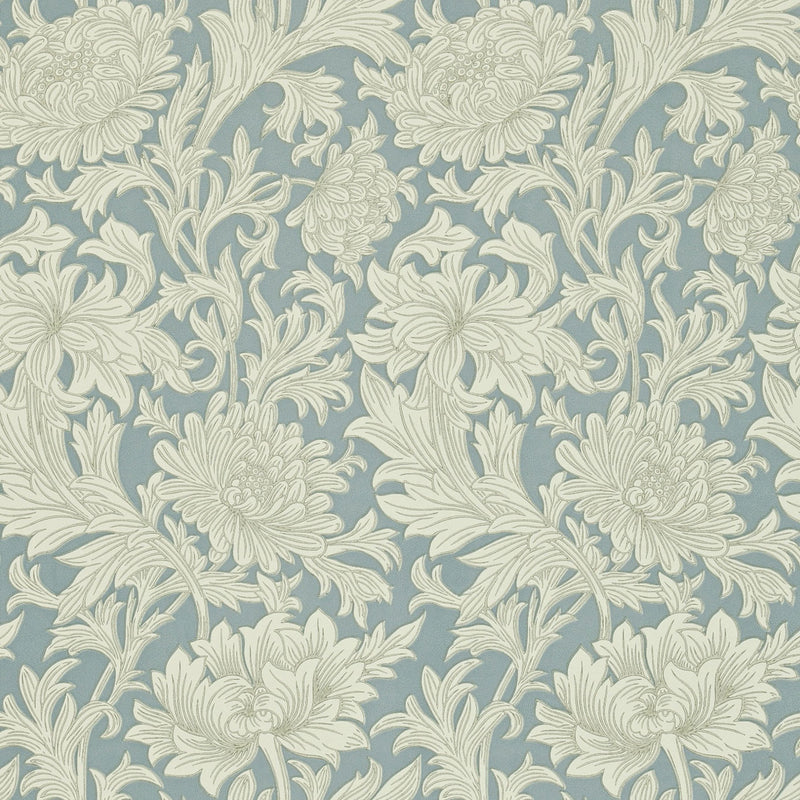 DMOWCH101 Chrysanthemum Toile Morris & Friends China Blue & Cream Wallpaper by Morris & Co