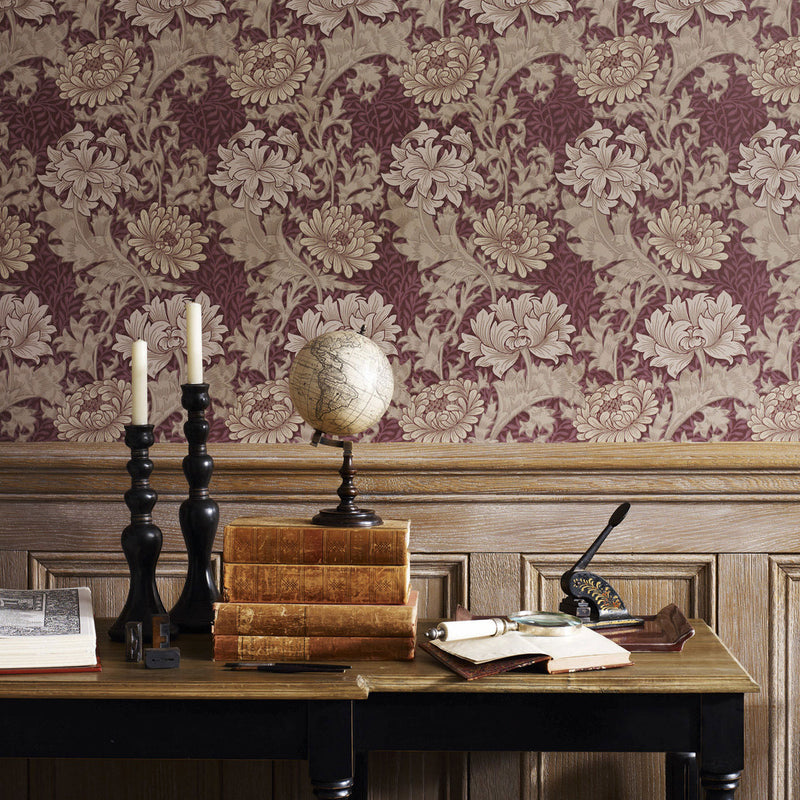 DMOWCH103 Chrysanthemum Toile Morris & Friends Ivory and Gold Wallpaper by Morris & Co