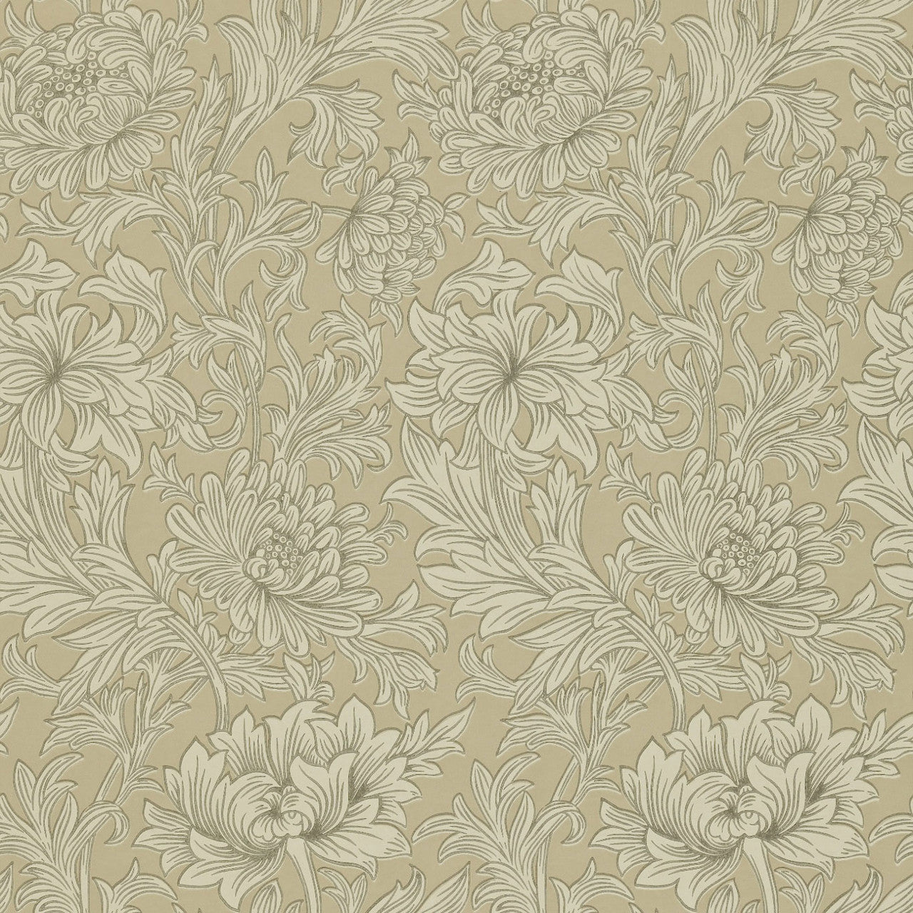 DMOWCH103 Chrysanthemum Toile Morris & Friends Ivory and Gold Wallpaper by Morris & Co
