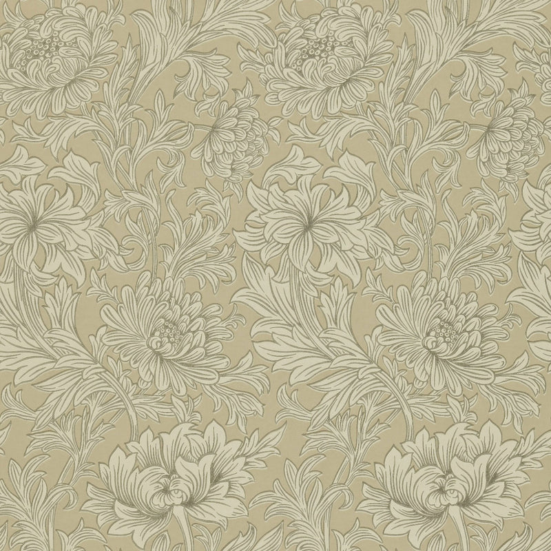 DMOWCH103 Chrysanthemum Toile Morris & Friends Ivory and Gold Wallpaper by Morris & Co