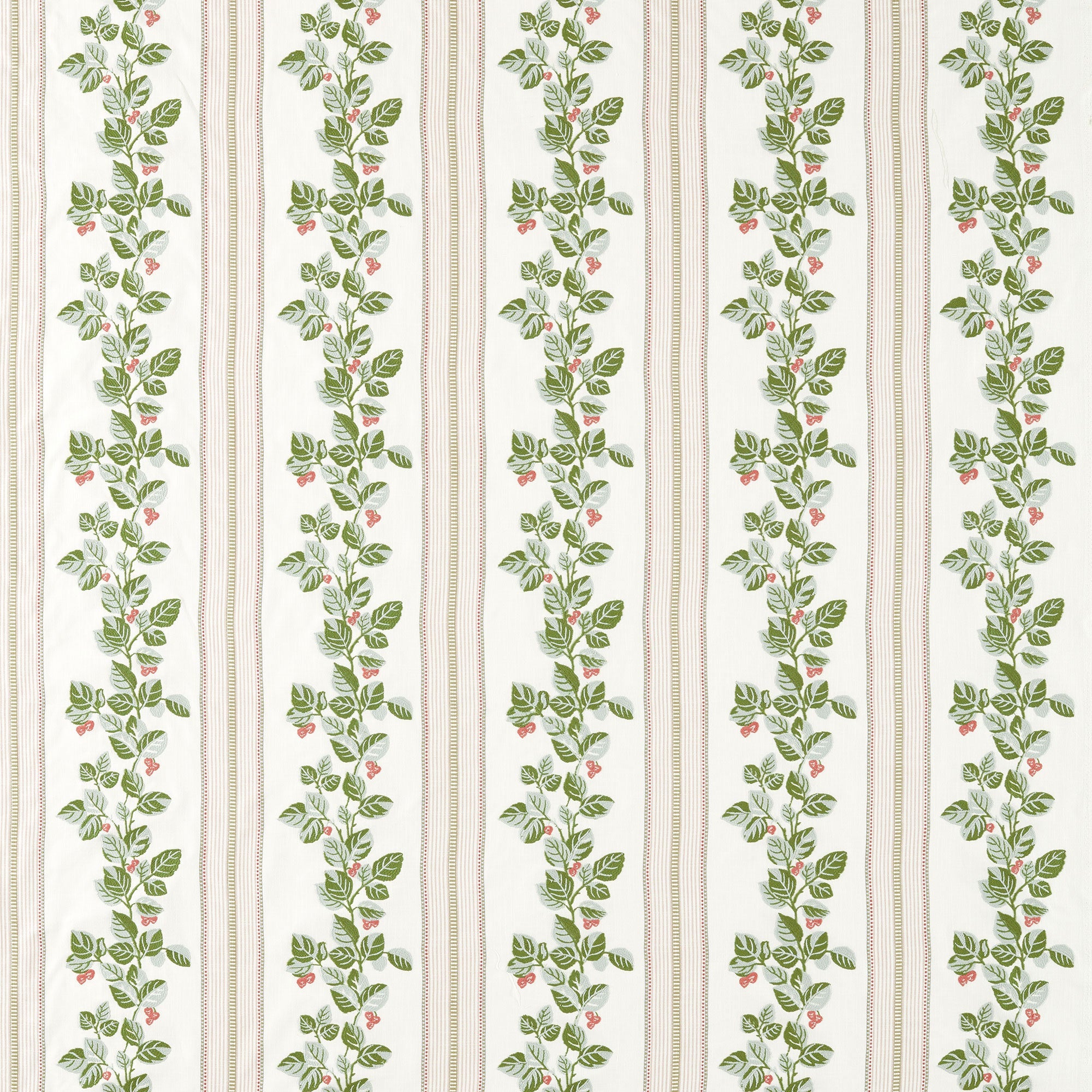 237785 Cobnut Stripe Leaf Green/Berry Sanderson x National Trust Volume II Fabric by Sanderson