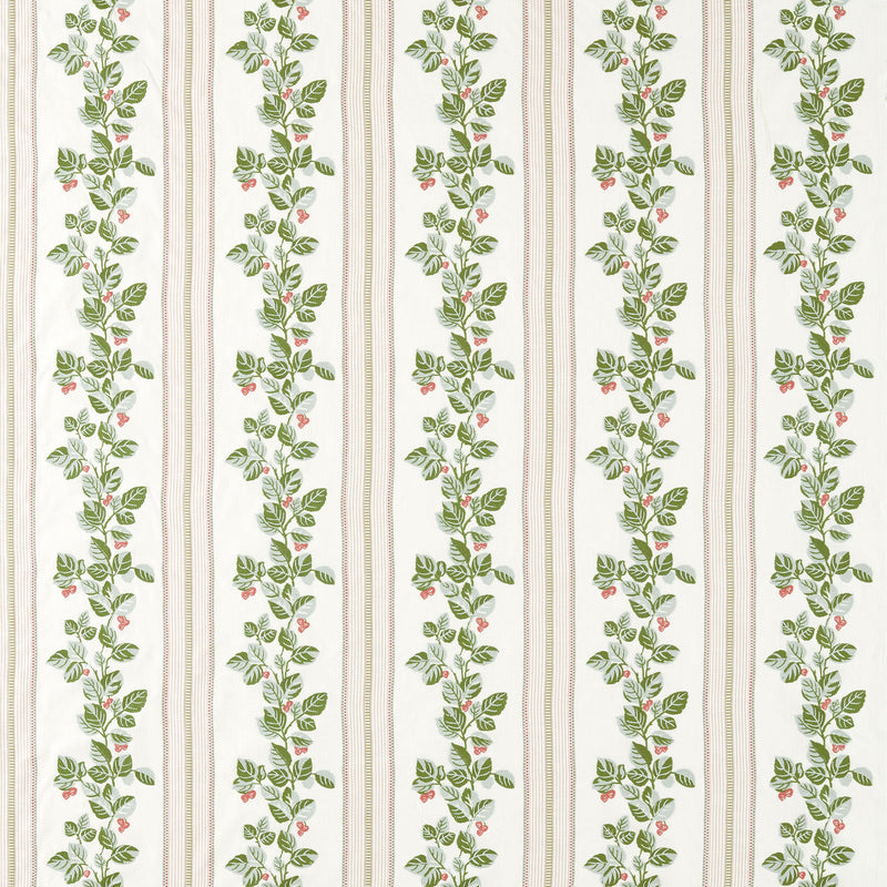 237785 Cobnut Stripe Leaf Green/Berry Sanderson x National Trust Volume II Fabric by Sanderson