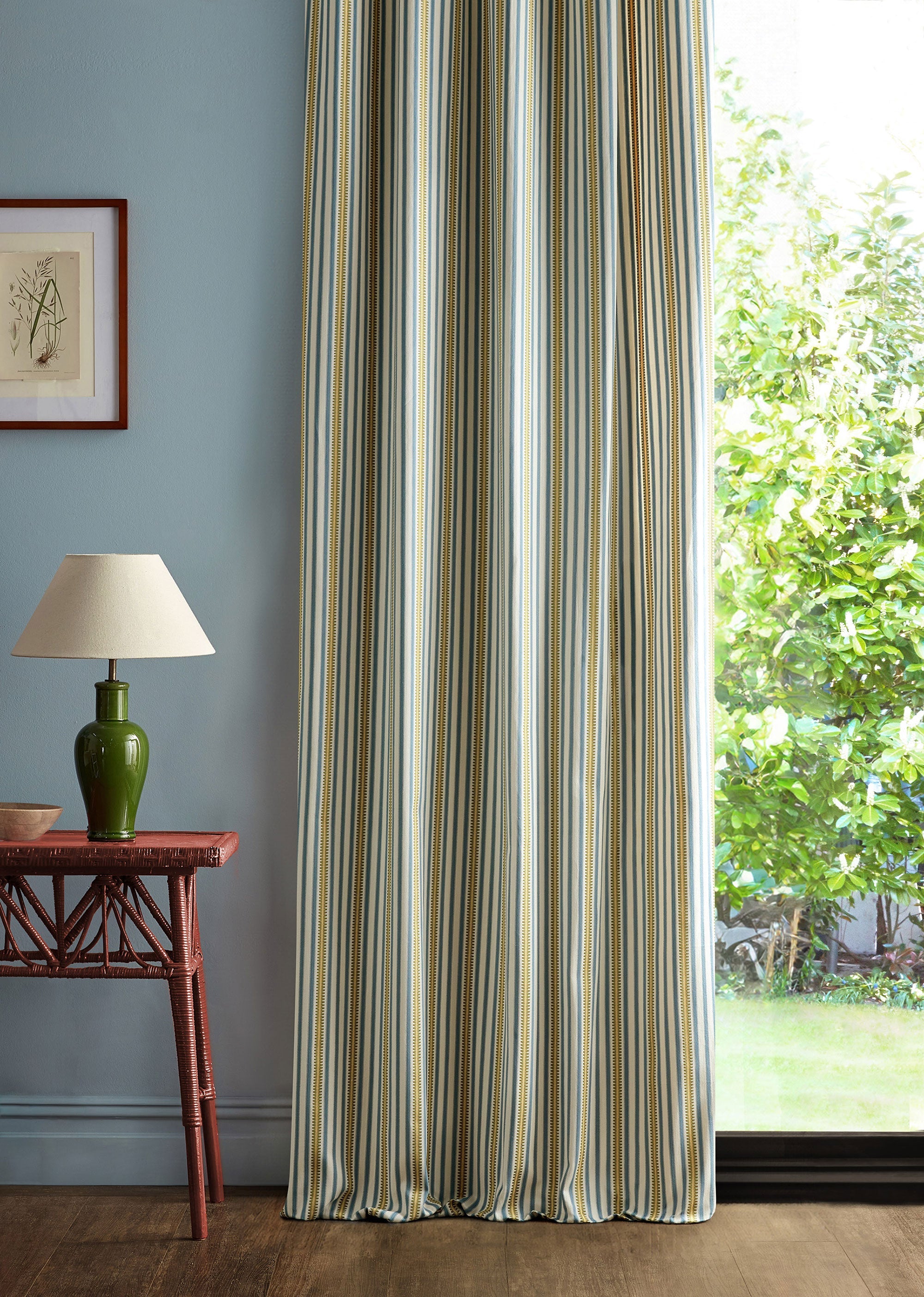 237808 Barneby Stripe Woad/Olive Sanderson x National Trust Volume II Fabric by Sanderson
