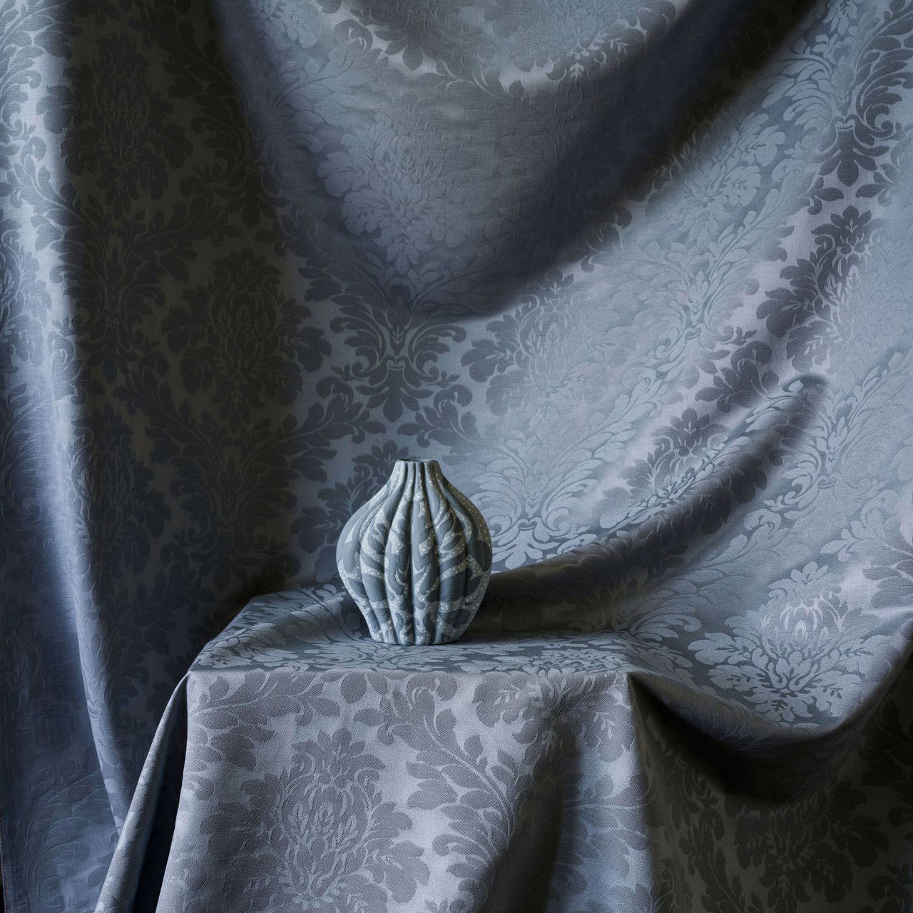 DNLMLD319 Lymington Damasks and Stripes Sky Blue Fabric by Sanderson