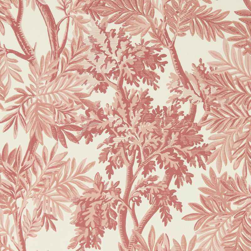 217415 Tapestry Trees Country Woodland Berry and Pink Clay Wallpaper by Sanderson