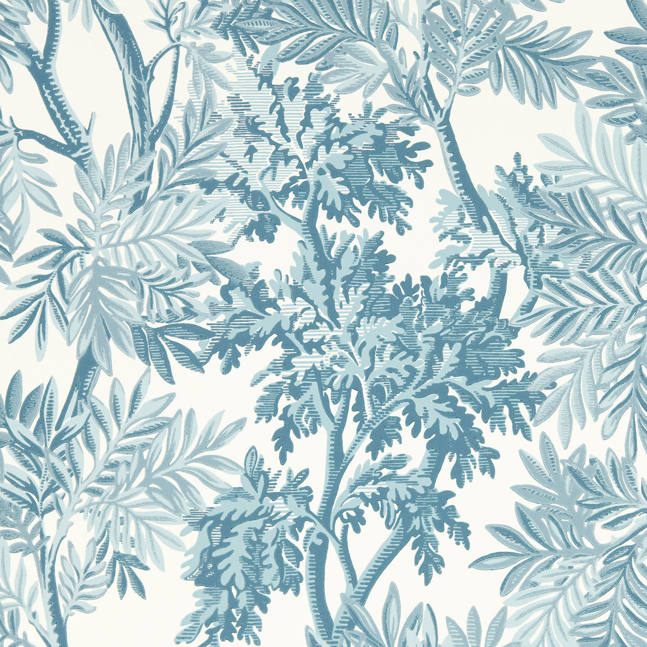 217417 Tapestry Trees Country Woodland Pottery Blue Wallpaper by Sanderson