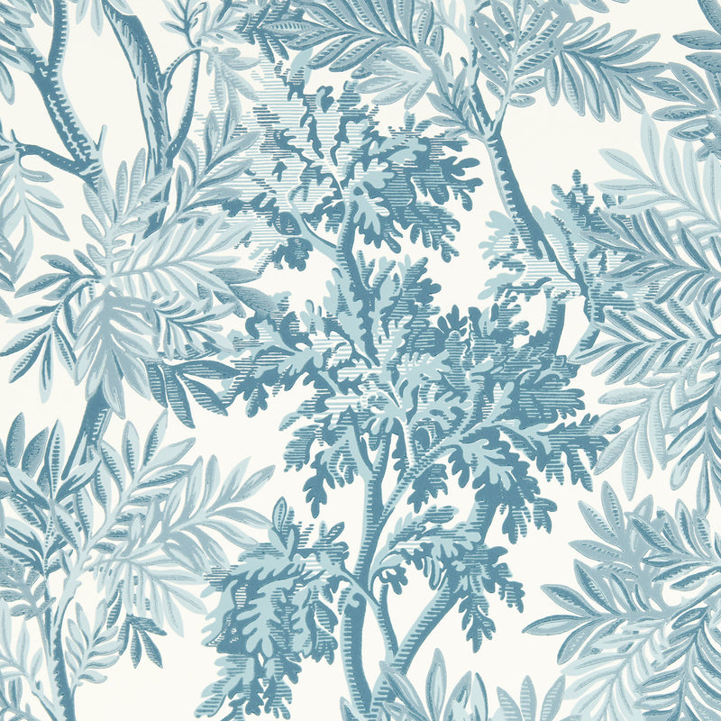 217417 Tapestry Trees Country Woodland Pottery Blue Wallpaper by Sanderson