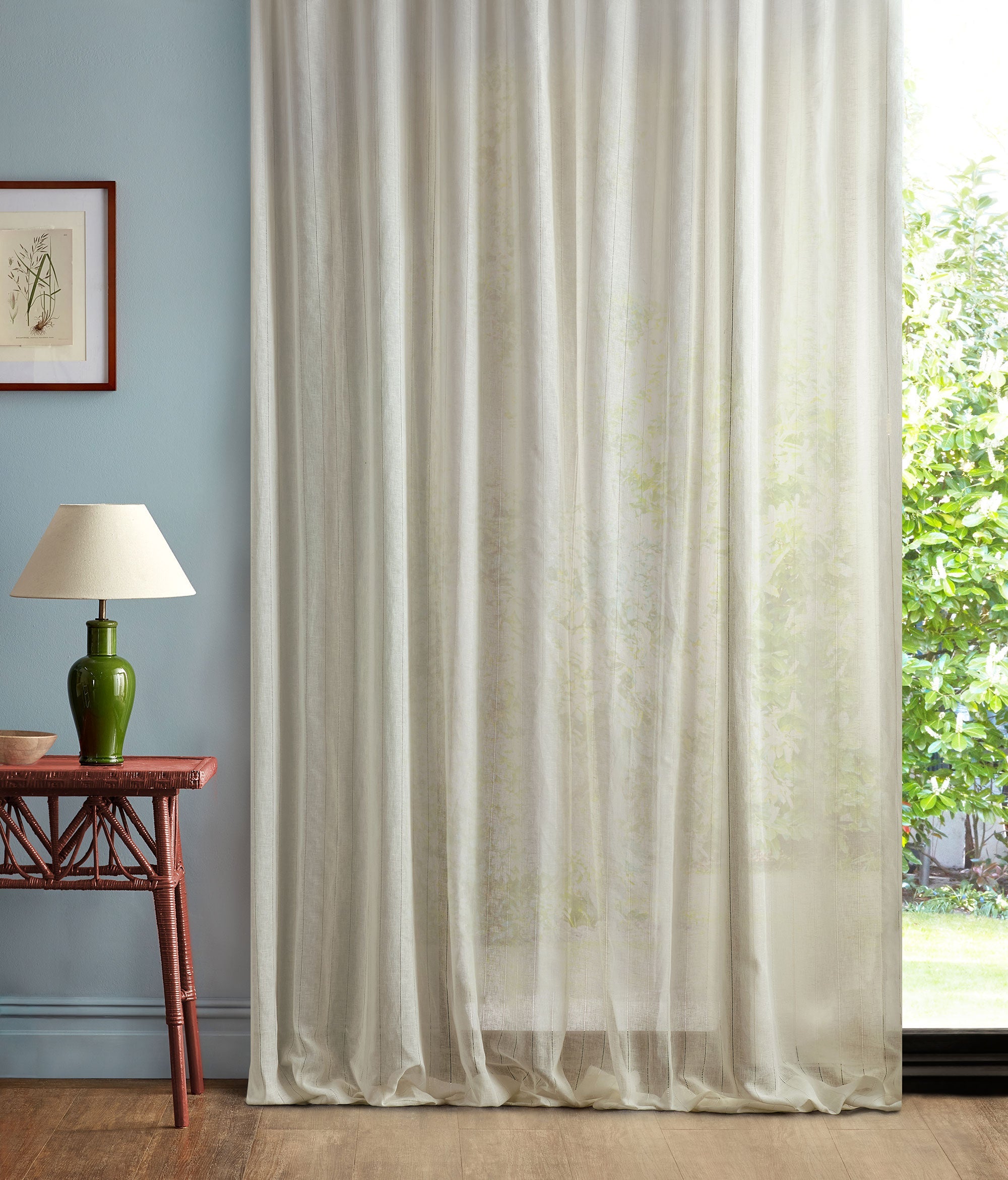 237760 Shoreline Stripe Seaspray White Sanderson Sheers Fabric by Sanderson