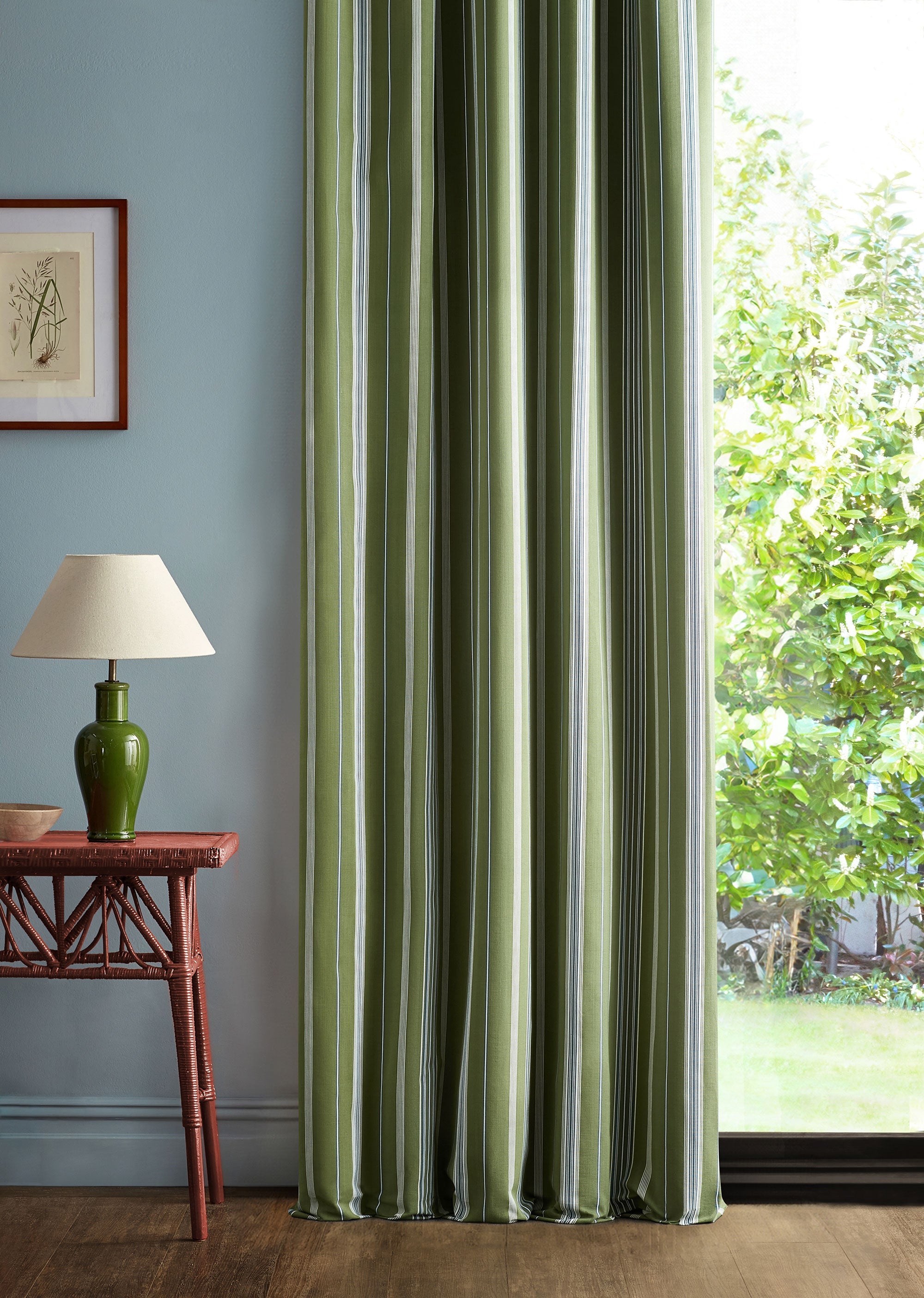 237717 Latimer Stripe Avocado/Indigo Sabu Stripes & Ikats Fabric by Sanderson
