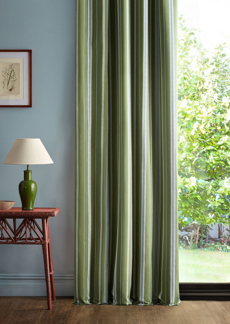 237717 Latimer Stripe Avocado/Indigo Sabu Stripes & Ikats Fabric by Sanderson