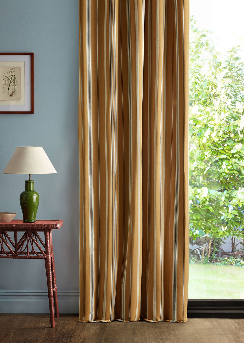 237719 Latimer Stripe Turmeric/Walnut Sabu Stripes & Ikats Fabric by Sanderson