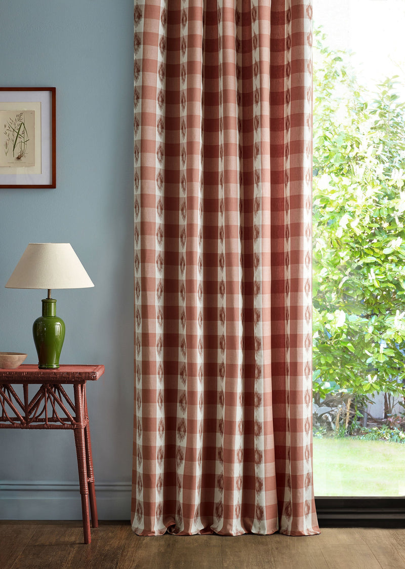 237722 Odisha Check Coral Sabu Stripes & Ikats Fabric by Sanderson