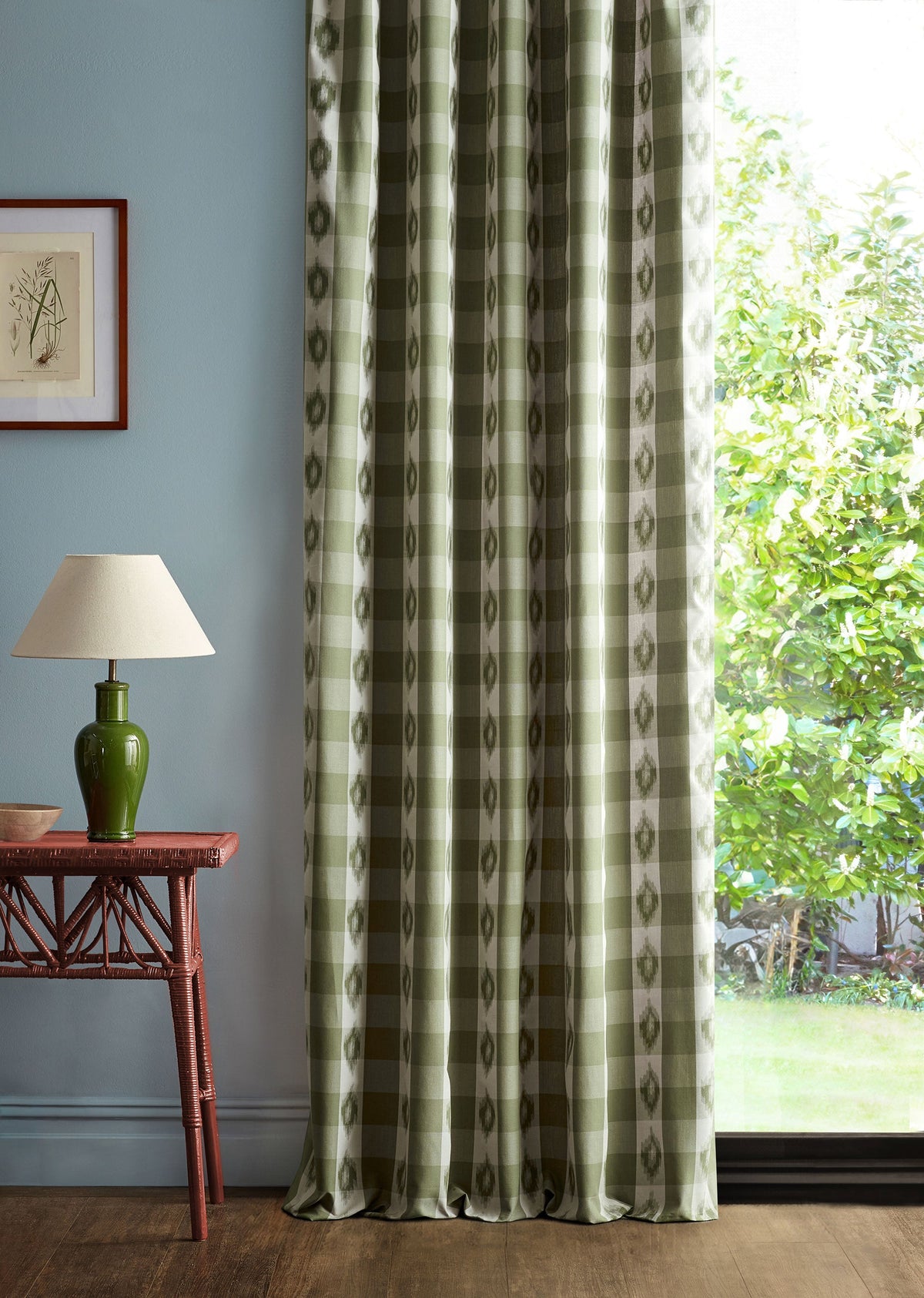 Odisha Check Yew Green Sabu Stripes & Ikats Fabric by Sanderson