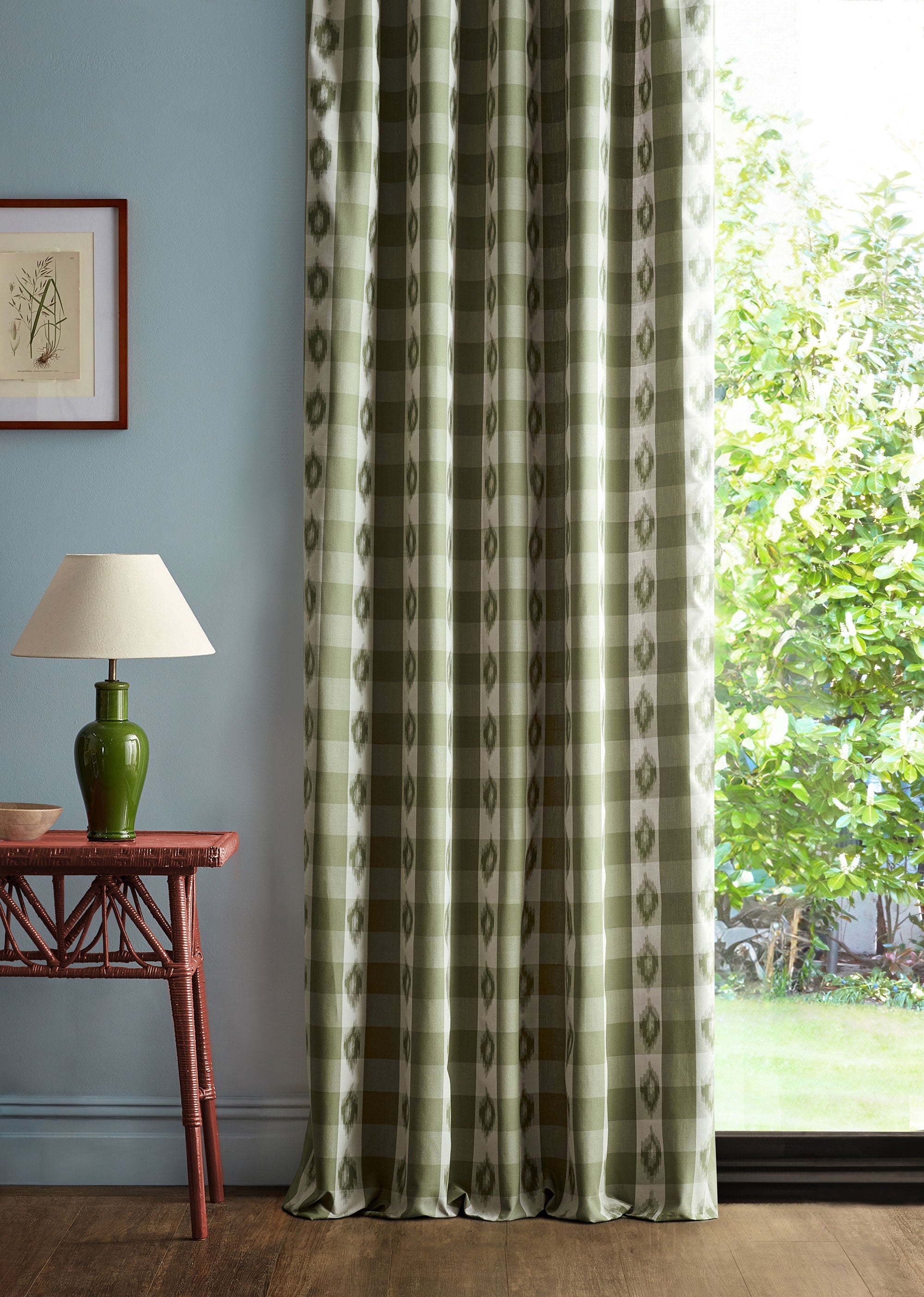 237724 Odisha Check Yew Green Sabu Stripes & Ikats Fabric by Sanderson