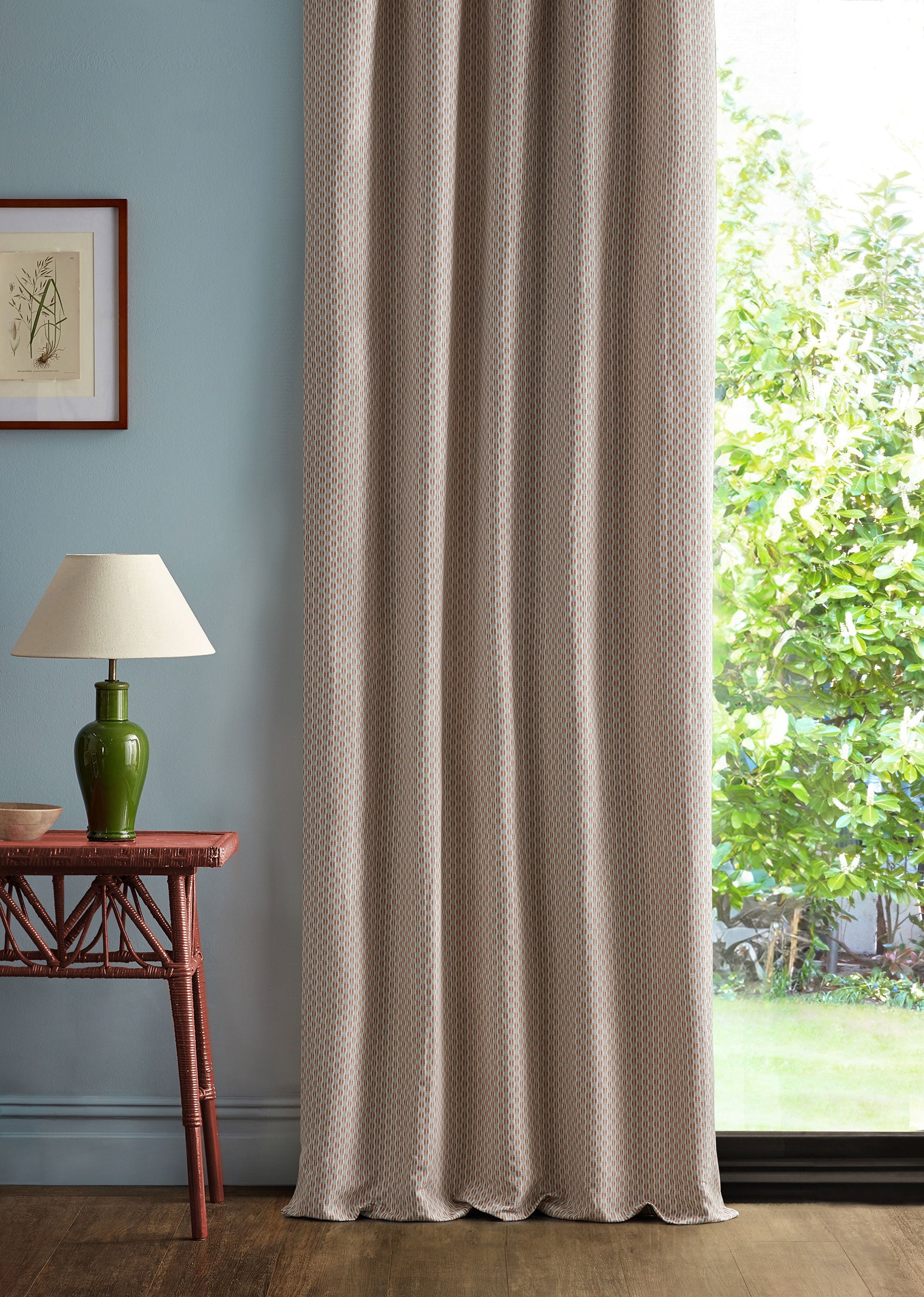 237732 Batak Check Coral/Mineral Sabu Stripes & Ikats Fabric by Sanderson