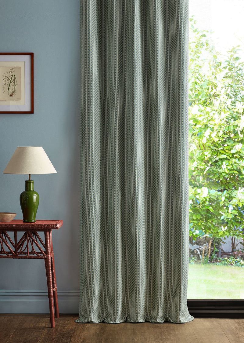 237733 Batak Check Avocado/Indigo Sabu Stripes & Ikats Fabric by Sanderson