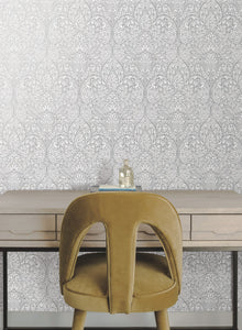 DT5011 Paradise Bright White & Silver After Eight Wallpaper by York Wallcoverings
