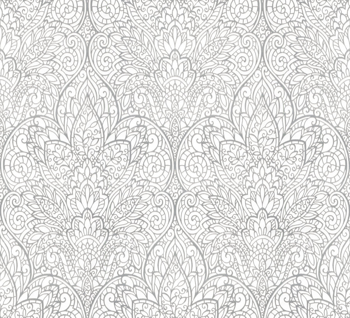 DT5011 Paradise Bright White & Silver After Eight Wallpaper by York Wallcoverings