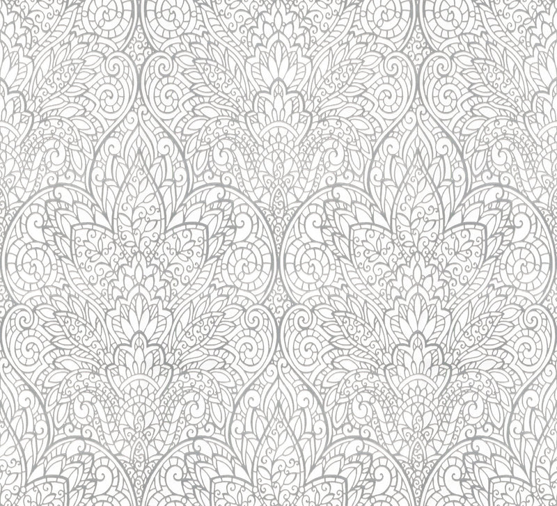 DT5011 Paradise Bright White & Silver After Eight Wallpaper by York Wallcoverings