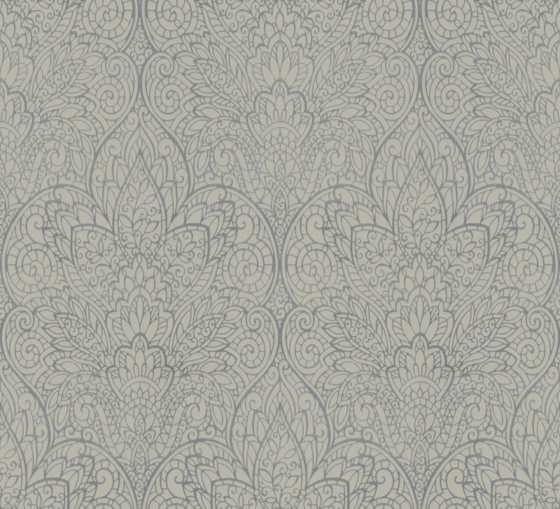 DT5012 Paradise Dark Taupe & Silver After Eight Wallpaper by York Wallcoverings