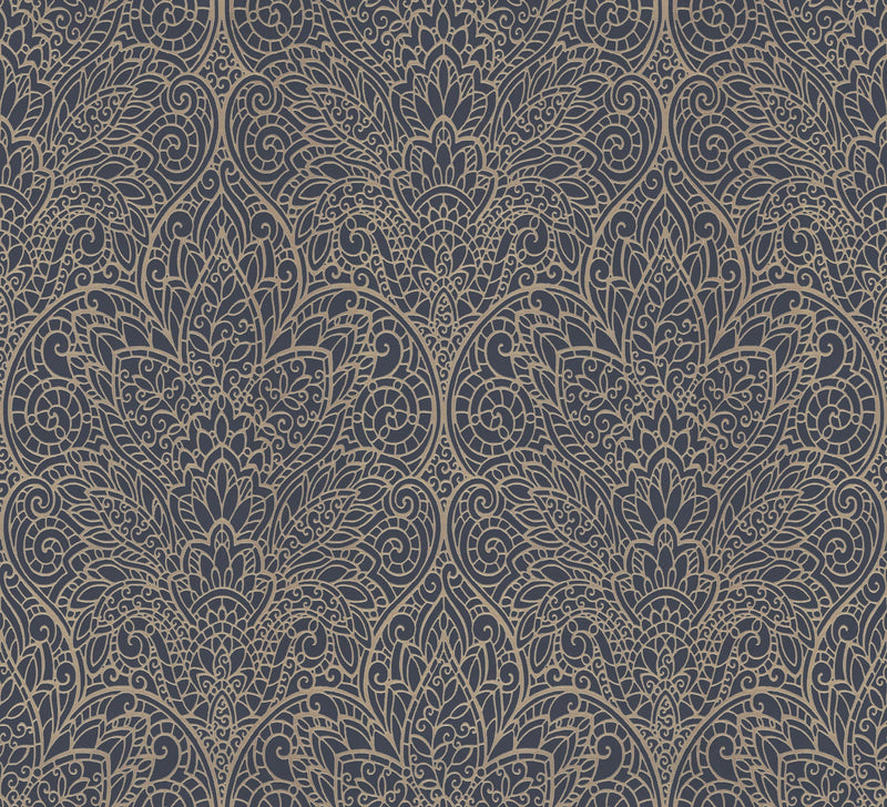 DT5013 Paradise Navy & Gold After Eight Wallpaper by York Wallcoverings