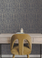 DT5013 Paradise Navy & Gold After Eight Wallpaper by York Wallcoverings
