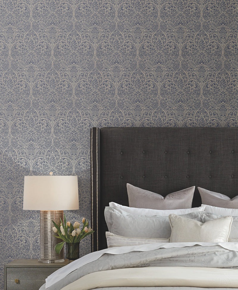 DT5013 Paradise Navy & Gold After Eight Wallpaper by York Wallcoverings