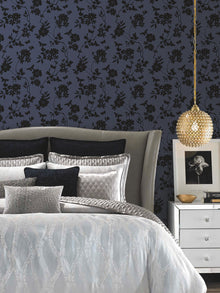 DT5021 Flutter Vine Blue & Black After Eight Wallpaper by York Wallcoverings