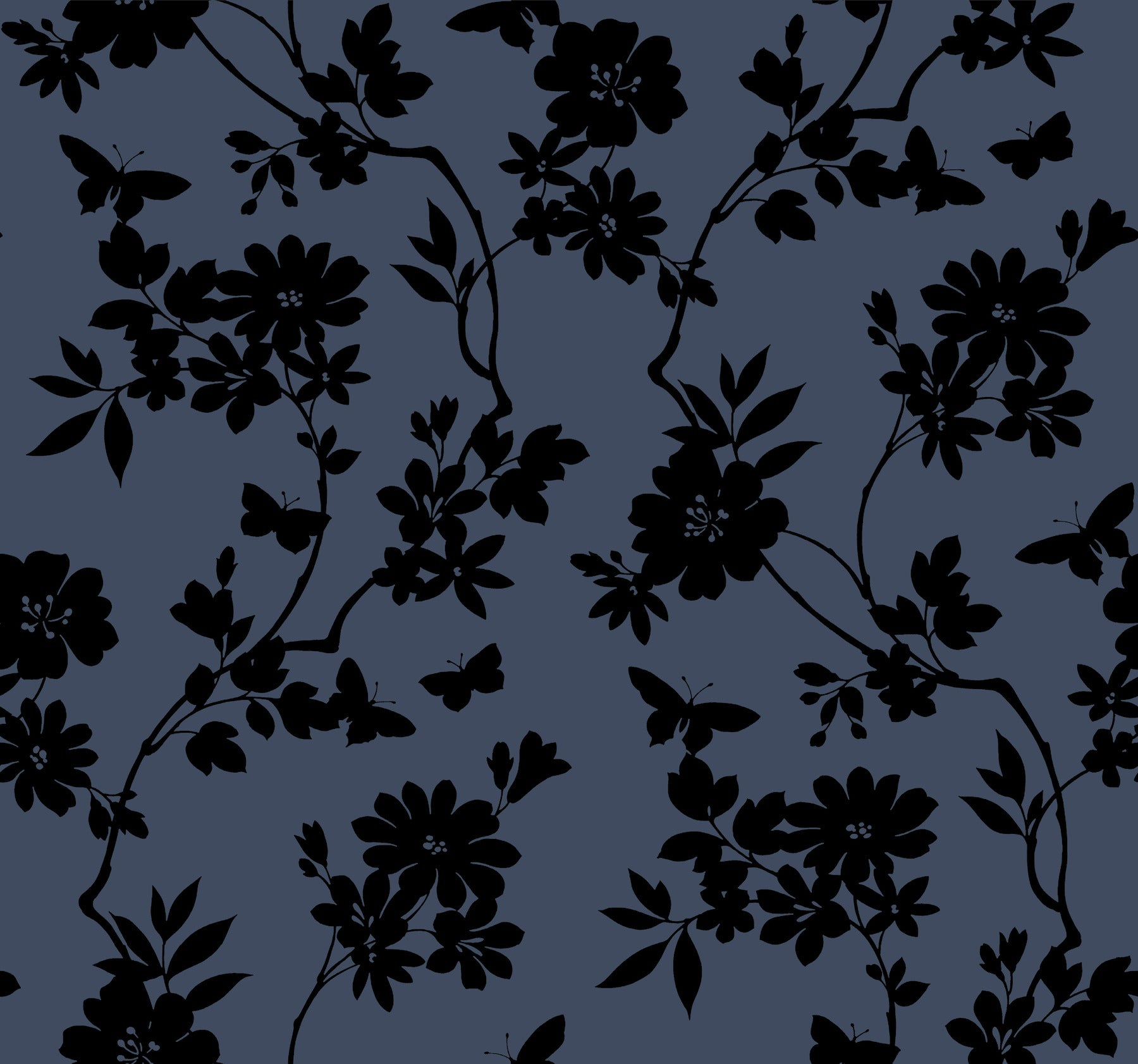 DT5021 Flutter Vine Blue & Black After Eight Wallpaper by York Wallcoverings