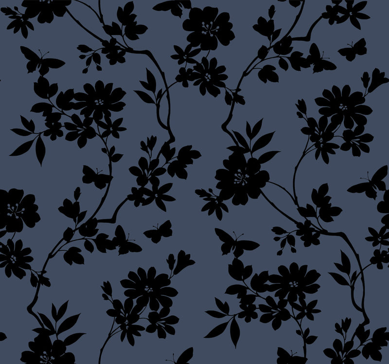 DT5021 Flutter Vine Blue & Black After Eight Wallpaper by York Wallcoverings