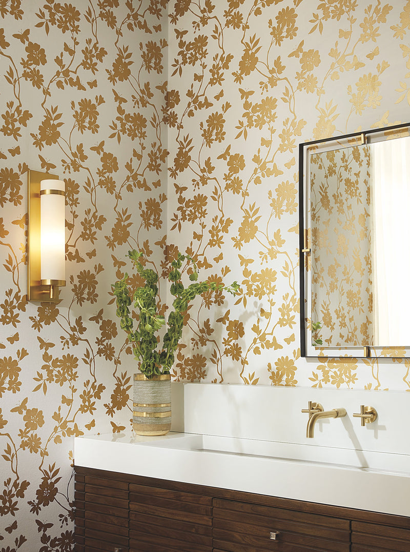 DT5022 Flutter Vine White & Gold After Eight Wallpaper by York Wallcoverings