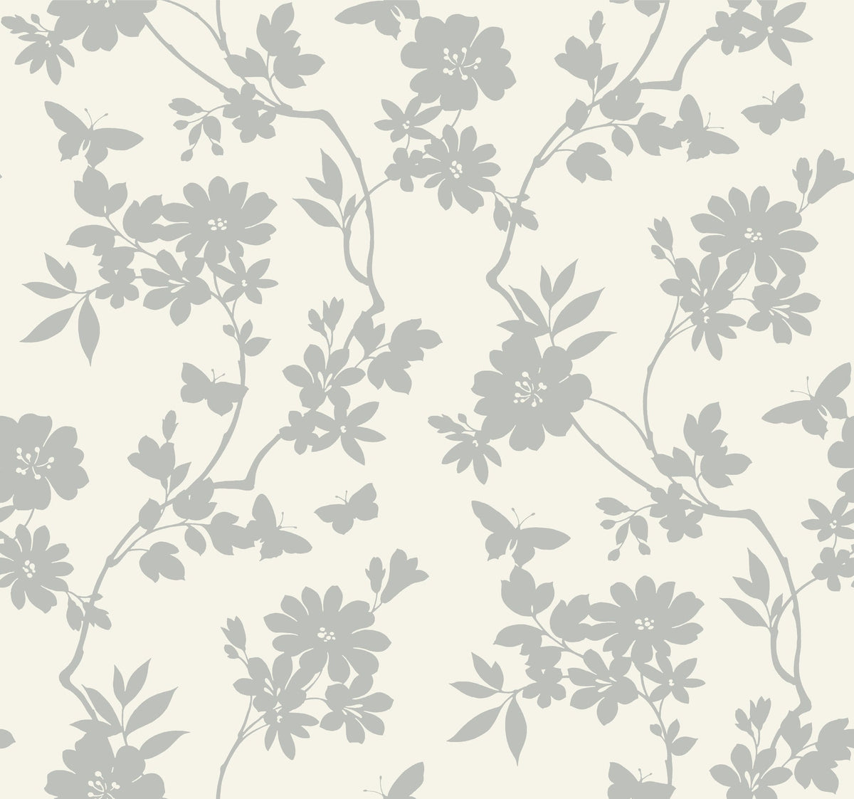 DT5023 Flutter Vine White & Silver After Eight Wallpaper by York Wallcoverings